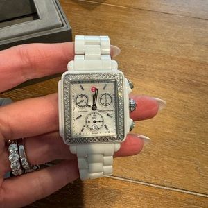 Michele Deco Diamond White Ceramic Watch with Mother of Pearl MWW06F000002